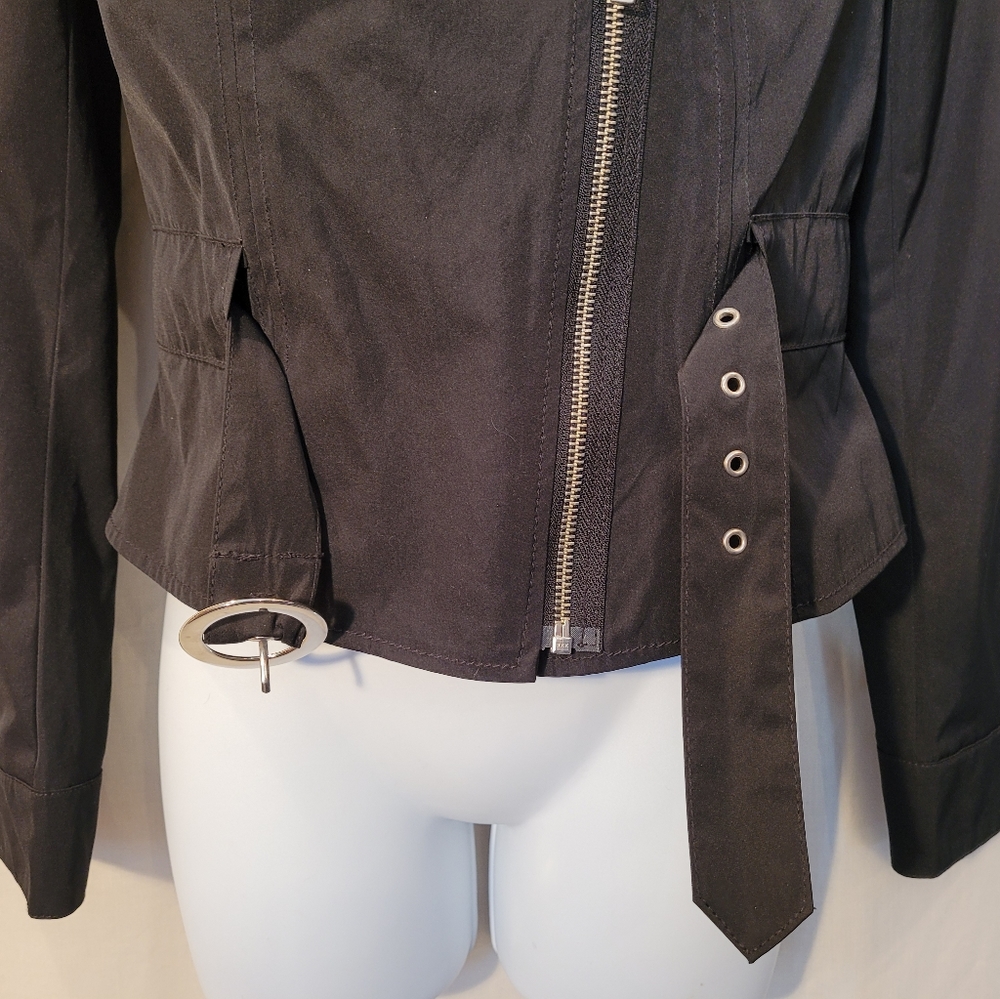 Express Black Cropped Belted Jacket - image 8